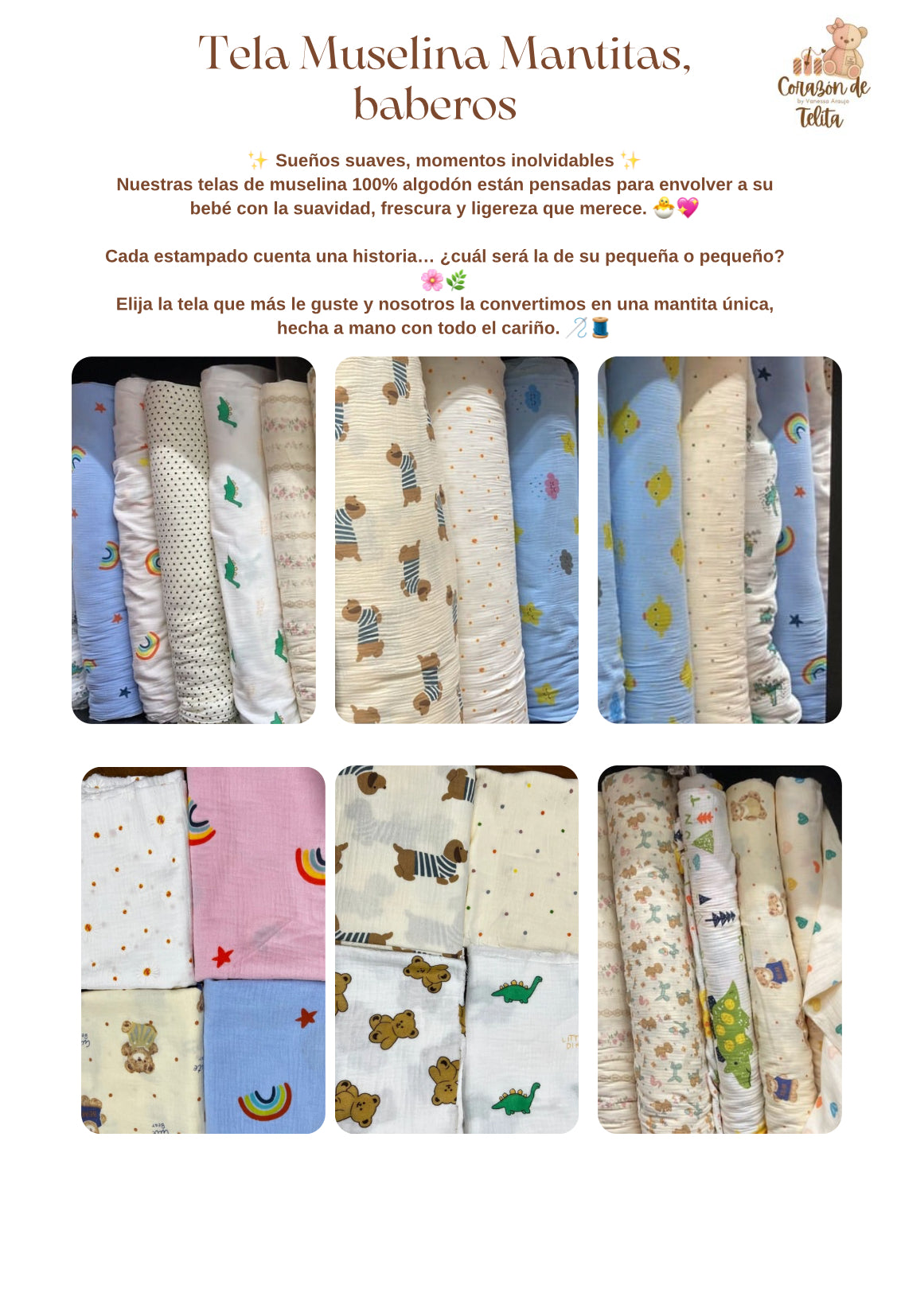 Telas disponibles para pañaleras, mantas, baberos, jardineros…
