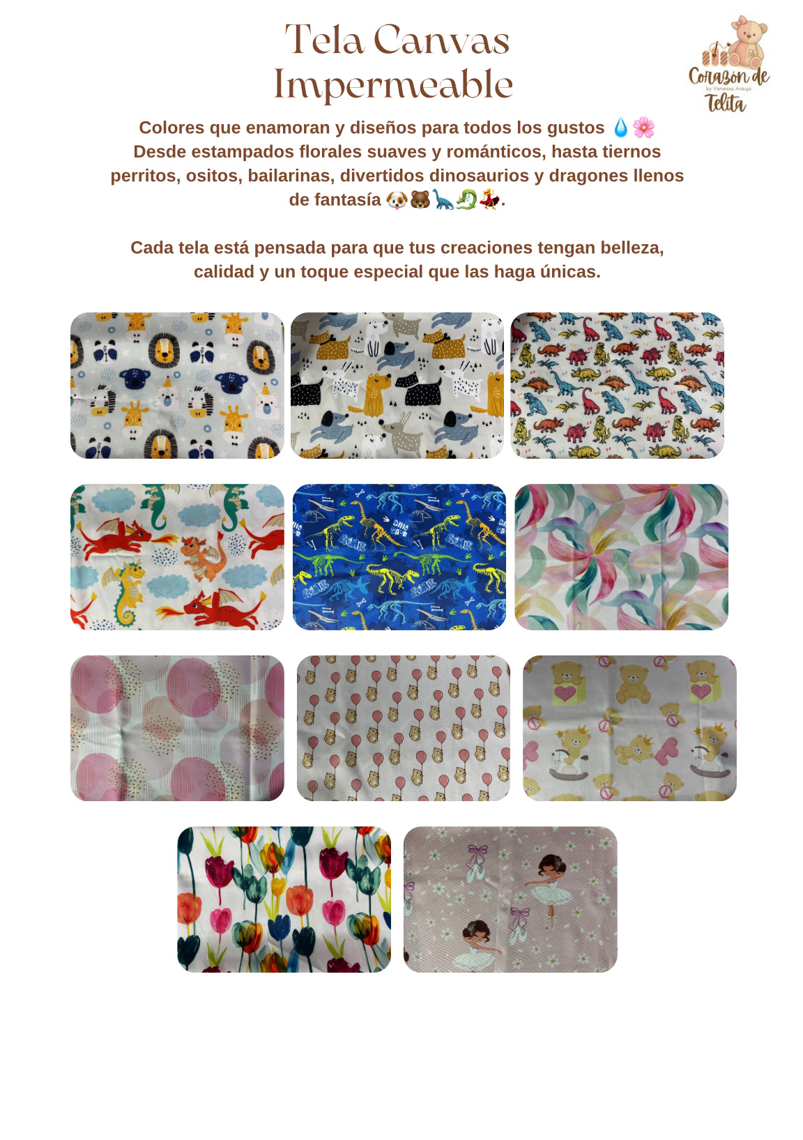 Telas disponibles para pañaleras, mantas, baberos, jardineros…