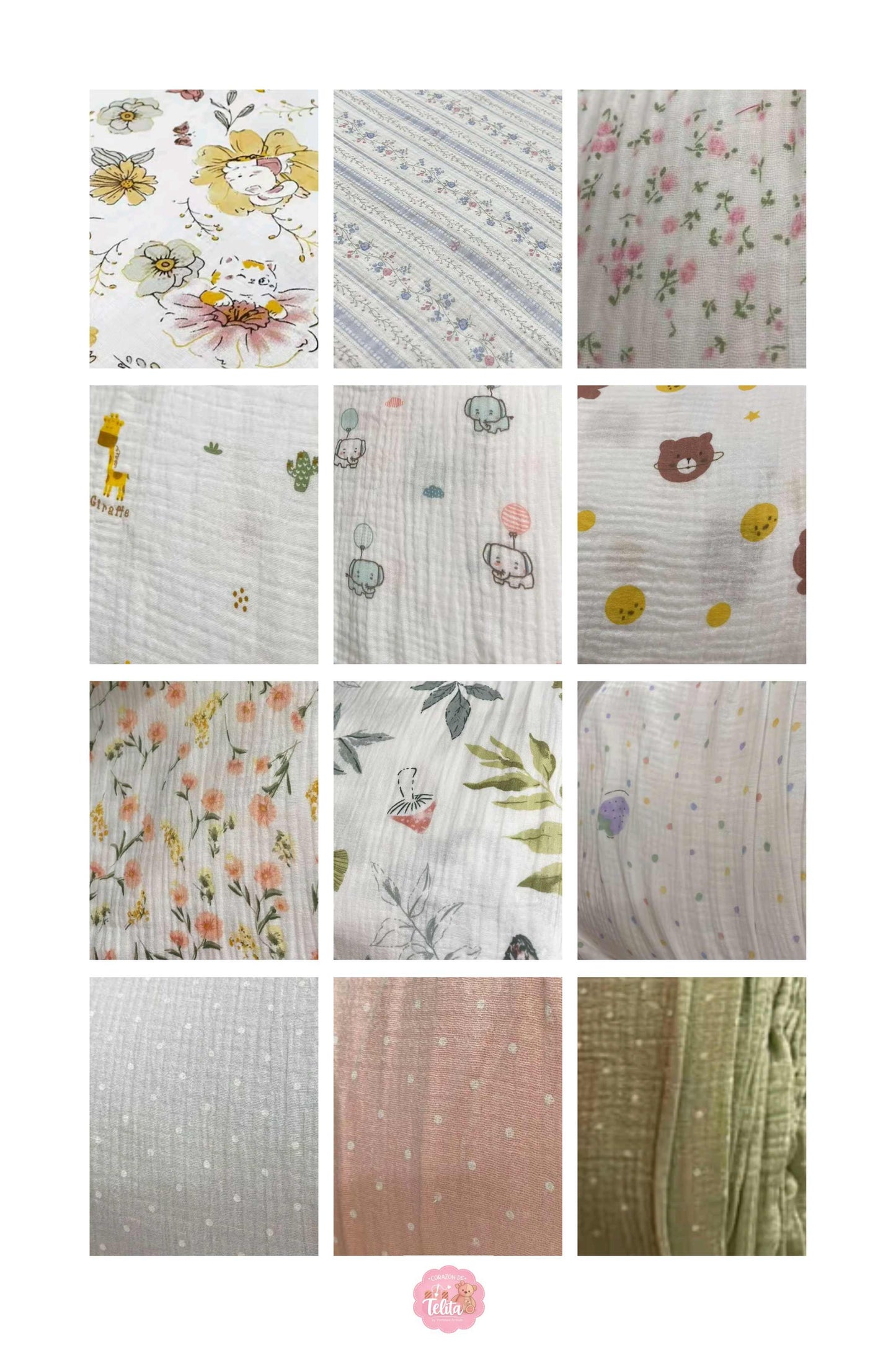 Telas disponibles para pañaleras, mantas, baberos, jardineros…